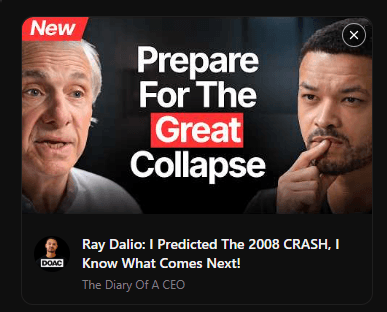 The VidScore panel showing a Diary Of A CEO video with Ray Dalio.